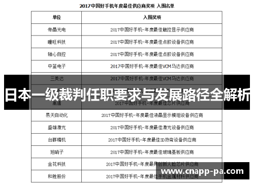日本一级裁判任职要求与发展路径全解析