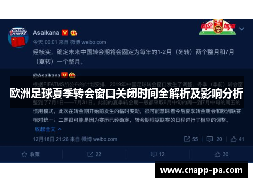 欧洲足球夏季转会窗口关闭时间全解析及影响分析