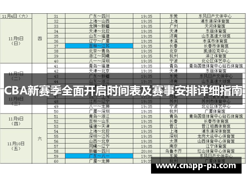 CBA新赛季全面开启时间表及赛事安排详细指南